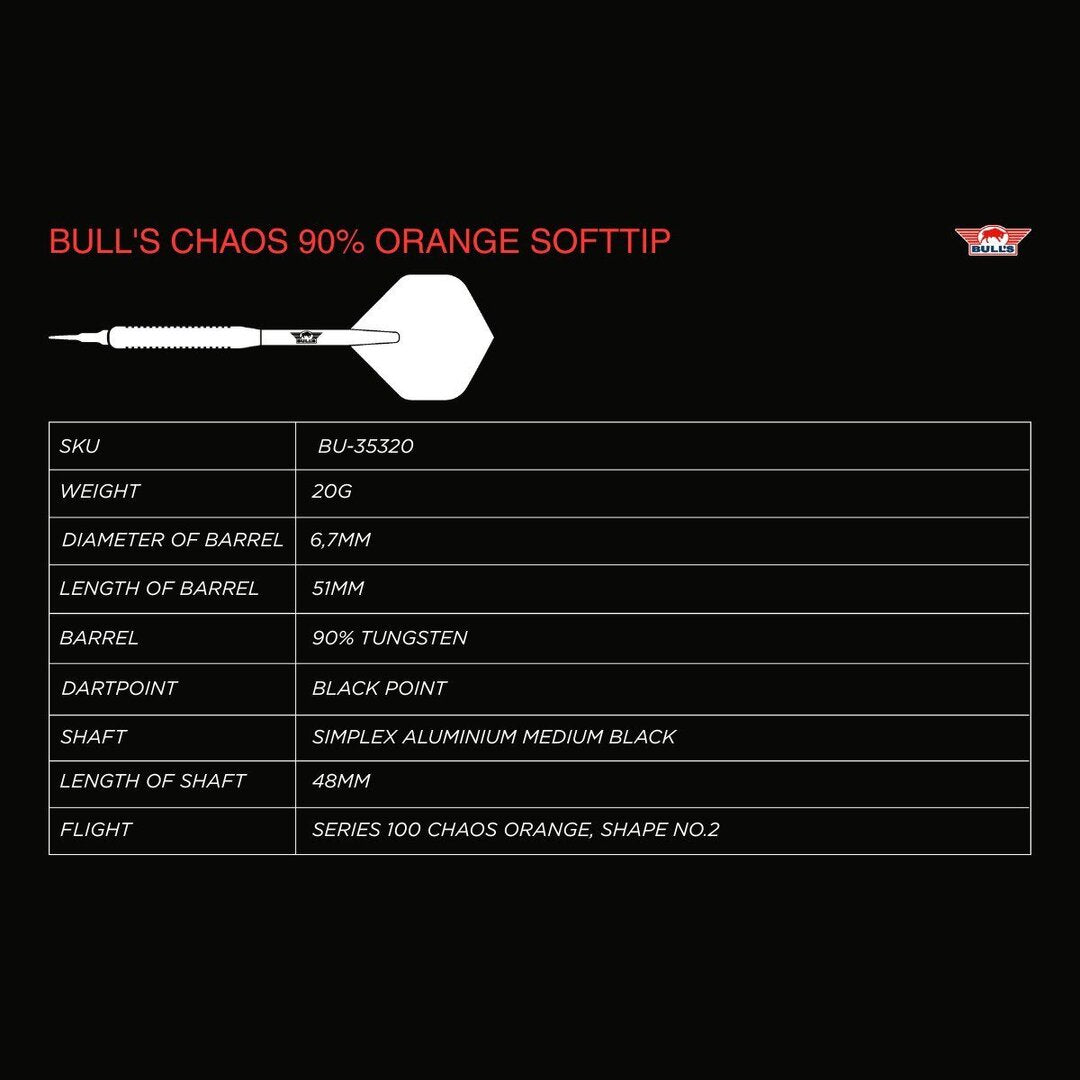 Bull's Chaos Orange 90% Softdarts- 22g